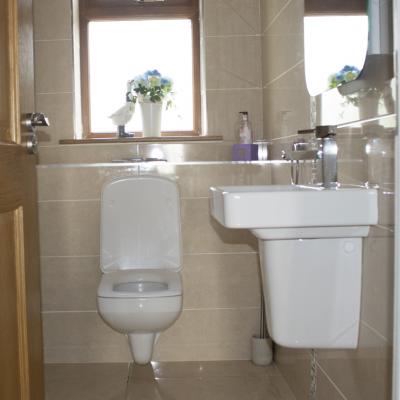 Cream toilet and sink remodel