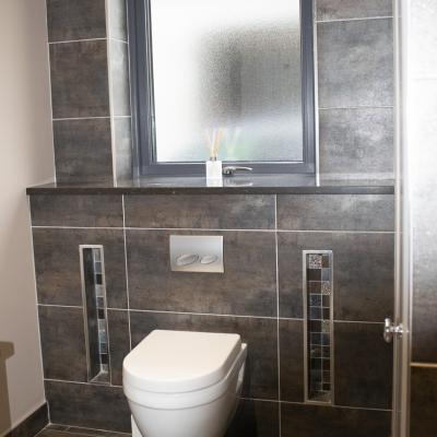 Dark Tile Bathroom remodel